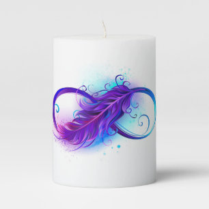 Infinity with Purple Feather Pillar Candle