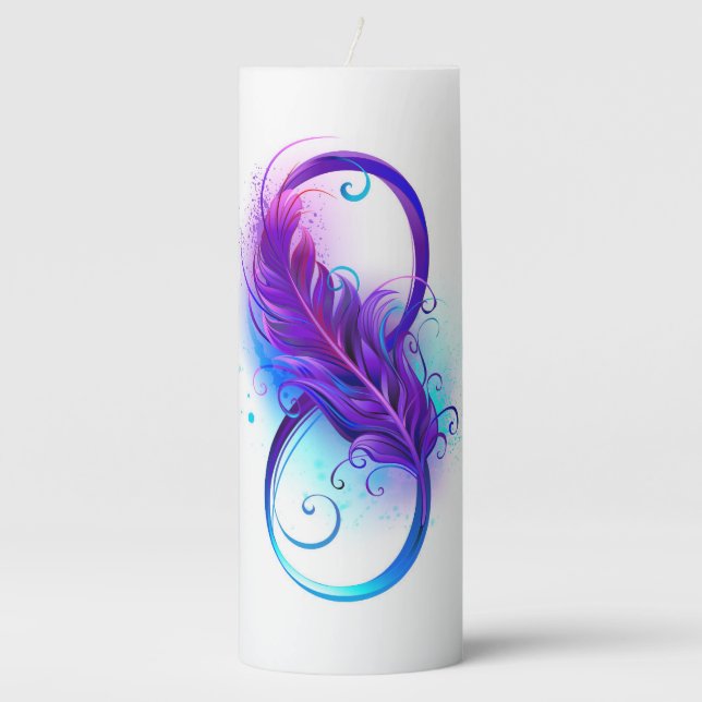 Infinity with Purple Feather Pillar Candle (Front)