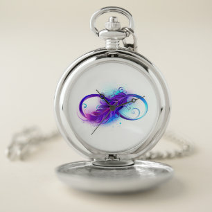 Infinity with Purple Feather Pocket Watch