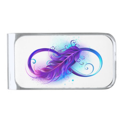 Infinity with Purple Feather Silver Finish Money Clip