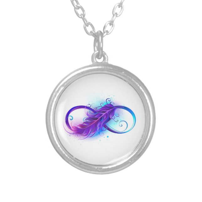 Infinity with Purple Feather Silver Plated Necklace (Front)