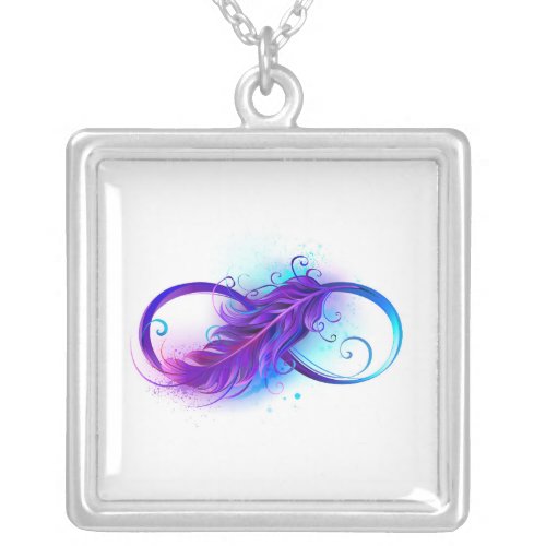 Infinity with Purple Feather Silver Plated Necklace