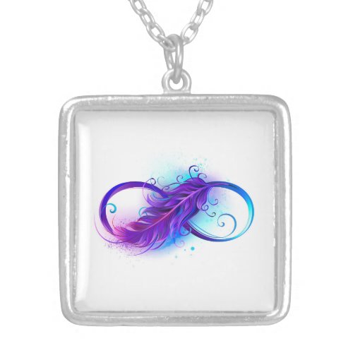 Infinity with Purple Feather Silver Plated Necklace
