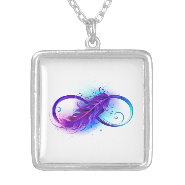 Infinity with Purple Feather Silver Plated Necklace (Front)