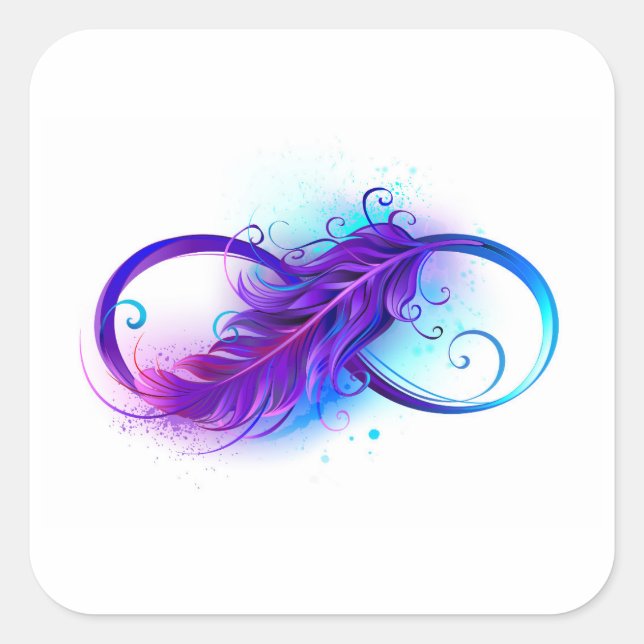Infinity with Purple Feather Square Sticker (Front)