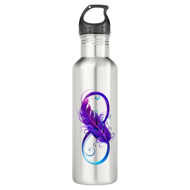 Infinity with Purple Feather Stainless Steel Water Bottle (Front)