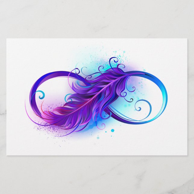 Infinity with Purple Feather Stationery (Front)