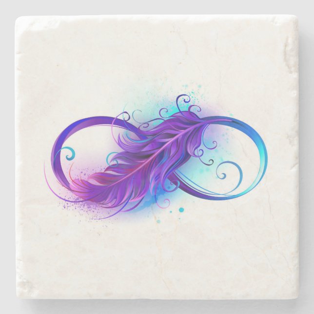 Infinity with Purple Feather Stone Coaster (Front)