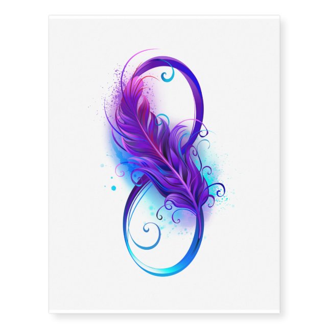 Infinity with Purple Feather Temporary Tattoos (Front)