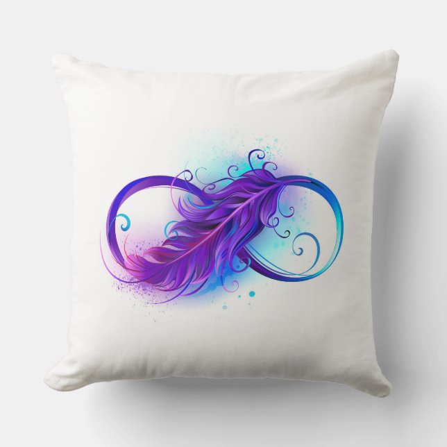 Infinity with Purple Feather Throw Pillow (Front)