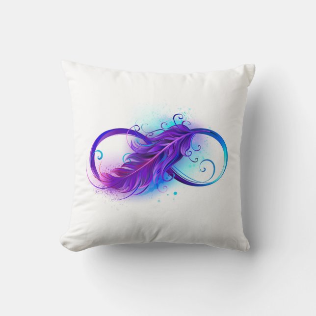 Infinity with Purple Feather Throw Pillow (Front)