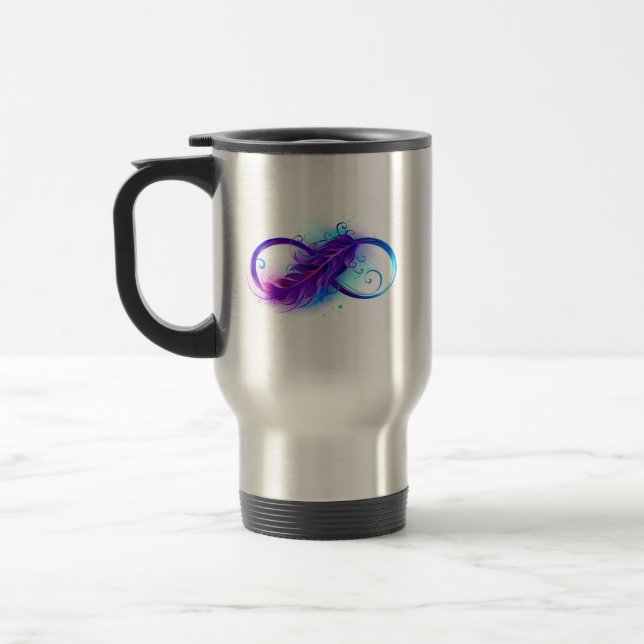 Infinity with Purple Feather Travel Mug (Left)