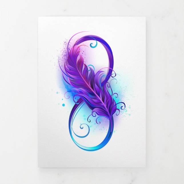 Infinity with Purple Feather Tri-Fold Holiday Card (Cover)