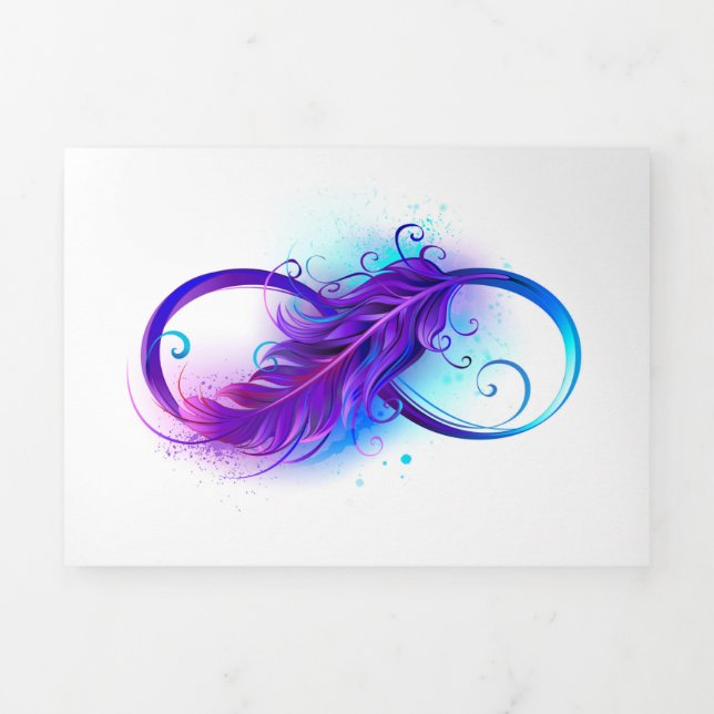 Infinity with Purple Feather Tri-Fold Invitation (Cover)