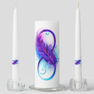 Infinity with Purple Feather Unity Candle Set