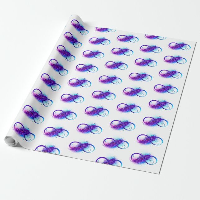 Infinity with Purple Feather Wrapping Paper (Unrolled)