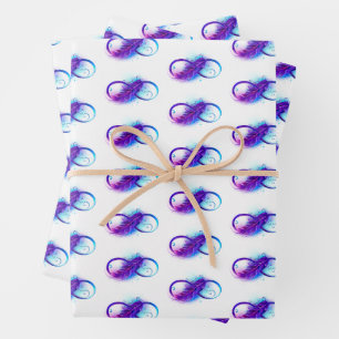Infinity with Purple Feather Wrapping Paper Sheets