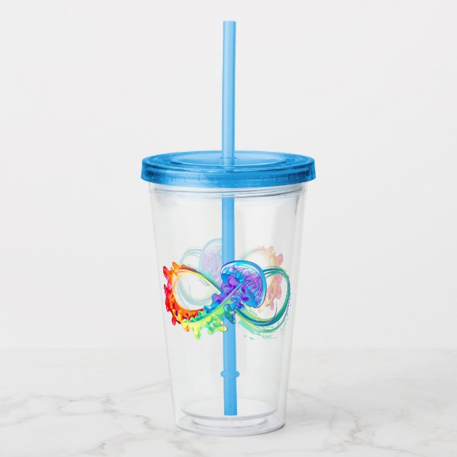 Infinity with Rainbow Jellyfish Acrylic Tumbler (Front)