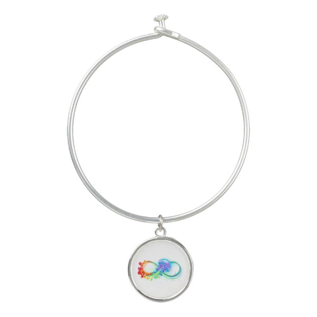 Infinity with Rainbow Jellyfish Bangle Bracelet (Front)