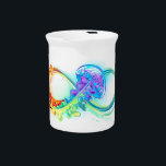 Infinity with Rainbow Jellyfish Beverage Pitcher<br><div class="desc">Multicolor infinity symbol with rainbow bright jellyfish decorated with long tentacles on white background. Rainbow jellyfish.</div>