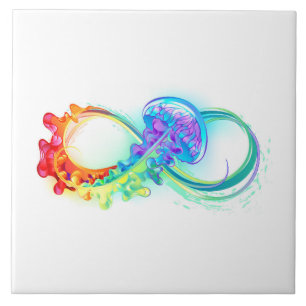 Infinity with Rainbow Jellyfish Ceramic Tile