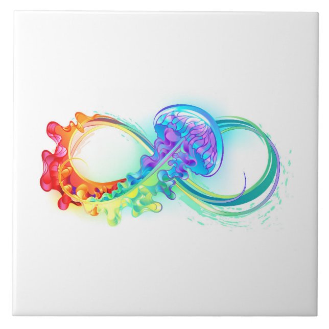 Infinity with Rainbow Jellyfish Ceramic Tile (Front)