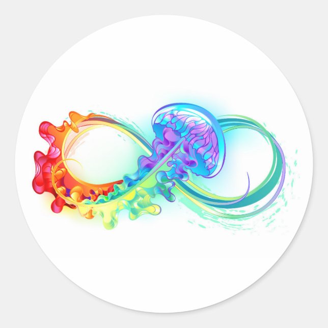 Infinity with Rainbow Jellyfish Classic Round Sticker (Front)