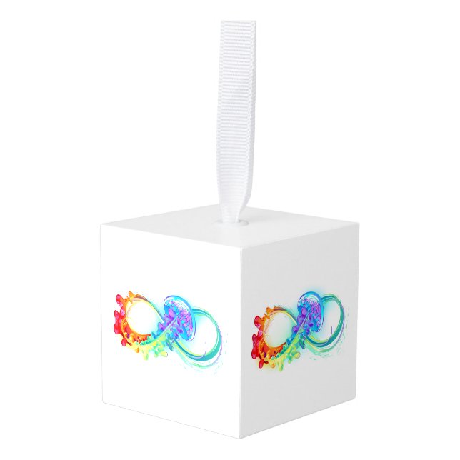 Infinity with Rainbow Jellyfish Cube Ornament (Front Angled)