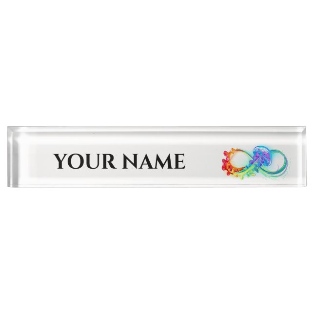 Infinity with Rainbow Jellyfish Desk Name Plate (Front)