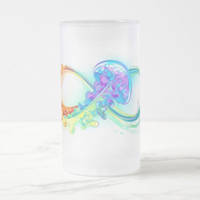 Infinity with Rainbow Jellyfish Frosted Glass Beer Mug (Center)