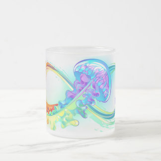 Infinity with Rainbow Jellyfish Frosted Glass Coffee Mug