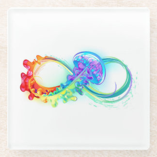 Infinity with Rainbow Jellyfish Glass Coaster