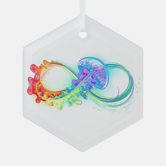 Infinity with Rainbow Jellyfish Glass Ornament (Front)