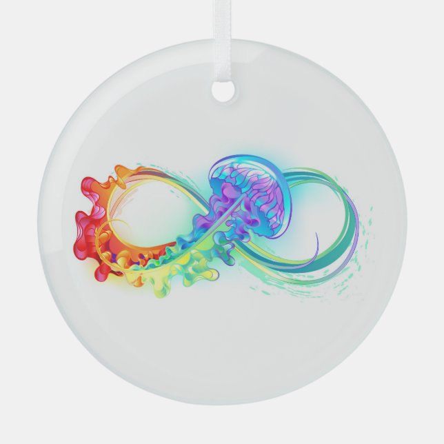 Infinity with Rainbow Jellyfish Glass Ornament (Front)
