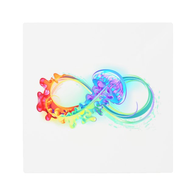 Infinity with Rainbow Jellyfish Metal Print (Front)