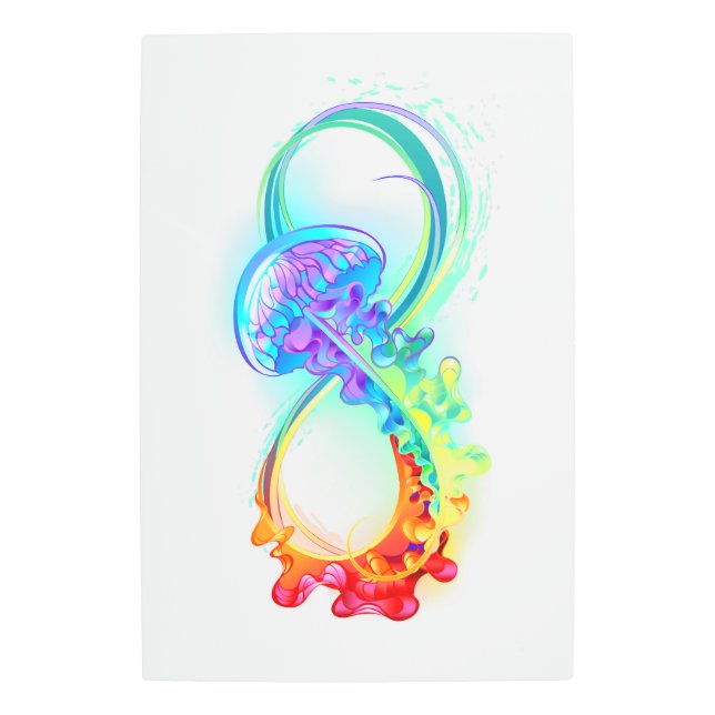 Infinity with Rainbow Jellyfish Metal Print (Front)
