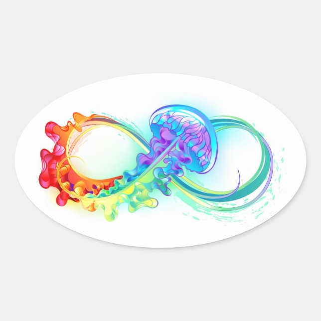Infinity with Rainbow Jellyfish Oval Sticker (Front)