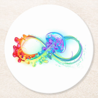 Infinity with Rainbow Jellyfish Round Paper Coaster