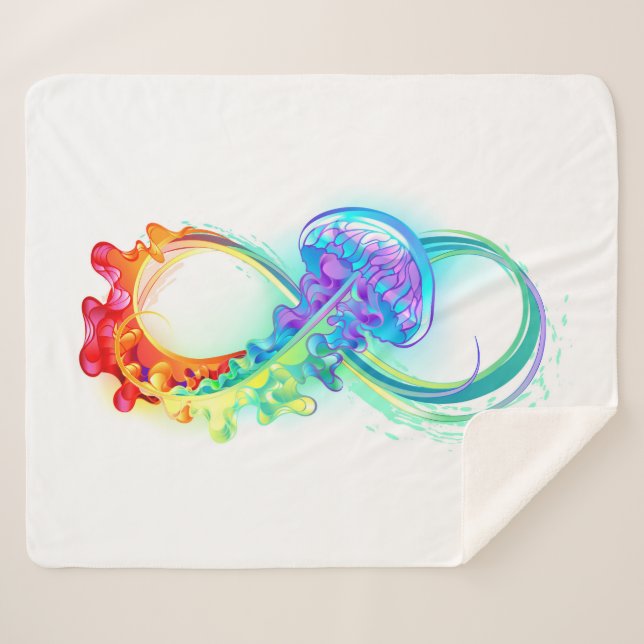 Infinity with Rainbow Jellyfish Sherpa Blanket (Front (Horizontal))
