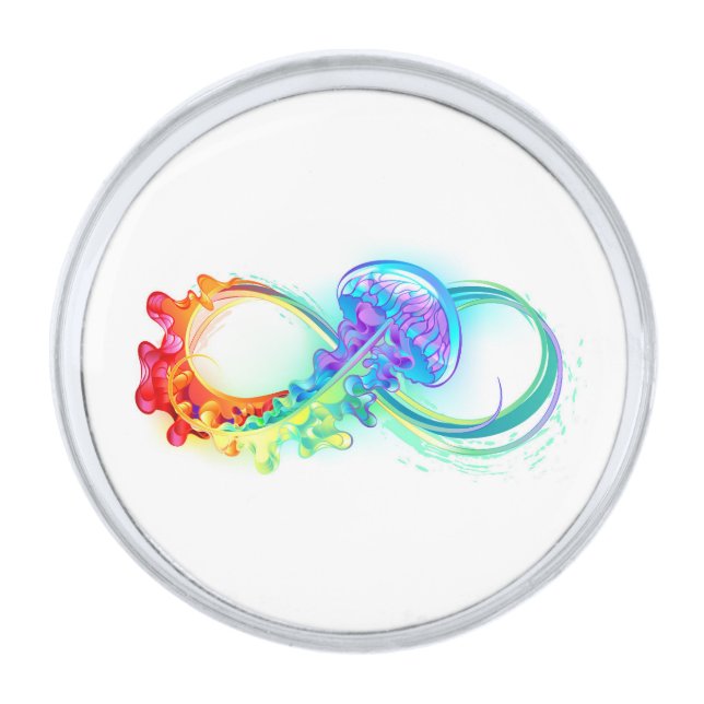 Infinity with Rainbow Jellyfish Silver Finish Lapel Pin (Front)