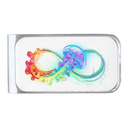 Infinity with Rainbow Jellyfish Silver Finish Money Clip