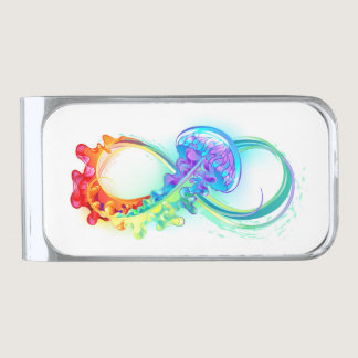 Infinity with Rainbow Jellyfish Silver Finish Money Clip