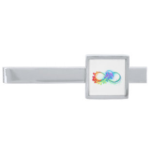 Infinity with Rainbow Jellyfish Silver Finish Tie Bar