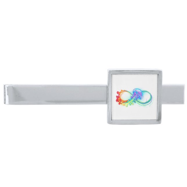 Infinity with Rainbow Jellyfish Silver Finish Tie Bar (Front)