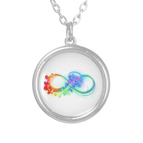 Infinity with Rainbow Jellyfish Silver Plated Necklace