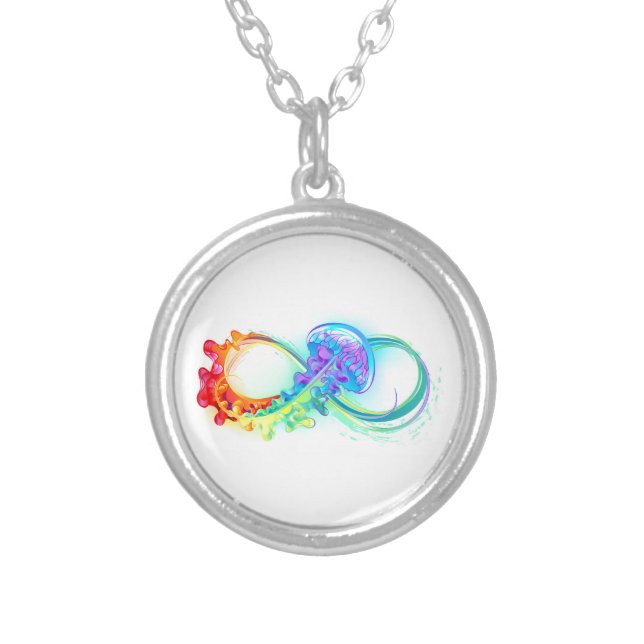 Infinity with Rainbow Jellyfish Silver Plated Necklace (Front)