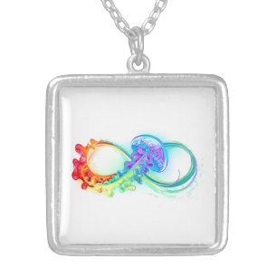 Infinity with Rainbow Jellyfish Silver Plated Necklace