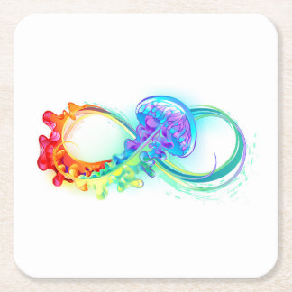 Infinity with Rainbow Jellyfish Square Paper Coaster