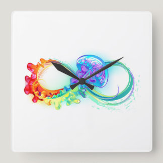 Infinity with Rainbow Jellyfish Square Wall Clock