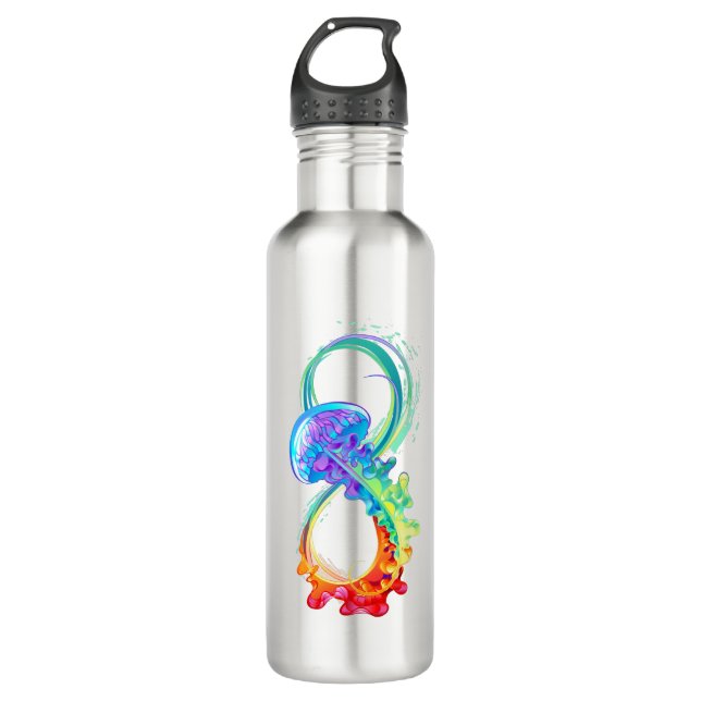Infinity with Rainbow Jellyfish Stainless Steel Water Bottle (Front)